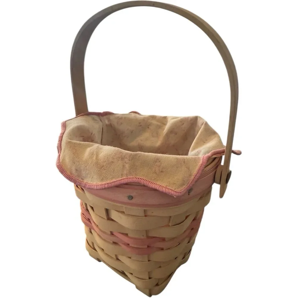 Longaberger Vtg Breast Cancer Awareness Basket Pink Cloth Small 5” Handwoven